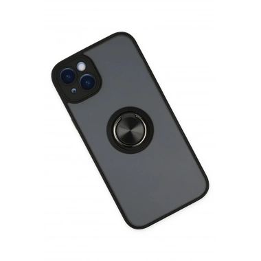 Mey İthalat®  iPhone 14 Kılıf Montreal Yüzüklü Silikon Kapak - Siyah
