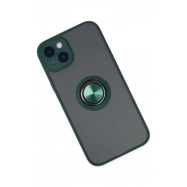 Mey İthalat®  iPhone 14 Kılıf Montreal Yüzüklü Silikon Kapak - Yeşil