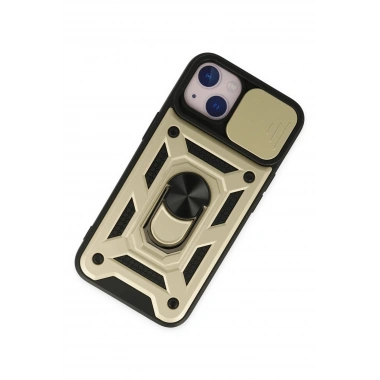 Mey İthalat®  iPhone 14 Kılıf Pars Lens Yüzüklü Silikon - Gold