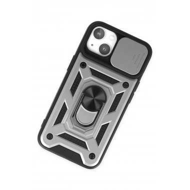 Mey İthalat®   iPhone 14 Kılıf Pars Lens Yüzüklü Silikon - Gümüş