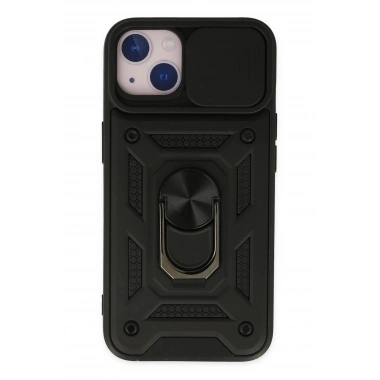 Mey İthalat®  iPhone 14 Kılıf Pars Lens Yüzüklü Silikon - Siyah