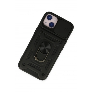 Mey İthalat®  iPhone 14 Kılıf Pars Lens Yüzüklü Silikon - Siyah