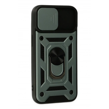 Mey İthalat®  iPhone 14 Kılıf Pars Lens Yüzüklü Silikon - Yeşil