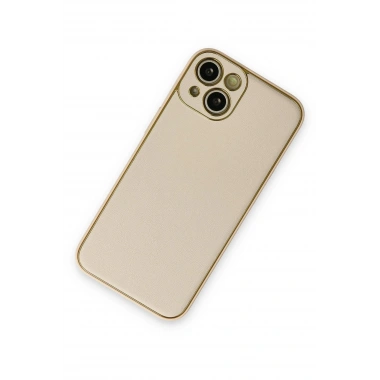 Mey İthalat®  iPhone 14 Plus Kılıf Coco Deri Silikon Kapak - Gold