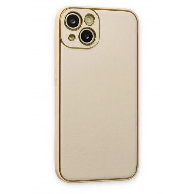 Mey İthalat®  iPhone 14 Plus Kılıf Coco Deri Silikon Kapak - Gold