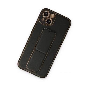 Mey İthalat®  iPhone 14 Plus Kılıf Coco Deri Standlı Kapak - Siyah