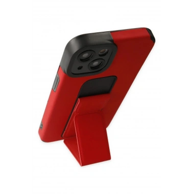 Mey İthalat®  iPhone 14 Plus Kılıf Mega Standlı Silikon - Kırmızı