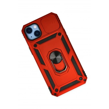 Mey İthalat®  iPhone 14 Plus Kılıf Pars Lens Yüzüklü Silikon - Kırmızı