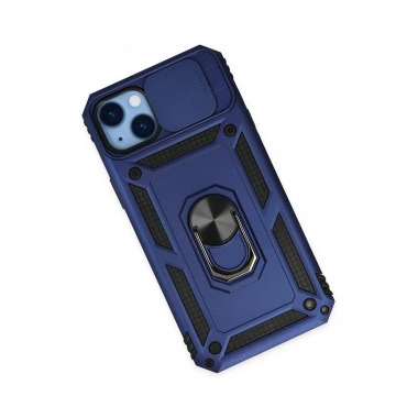 Mey İthalat®  iPhone 14 Plus Kılıf Pars Lens Yüzüklü Silikon - Lacivert