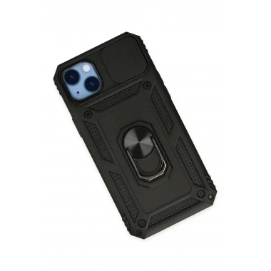 Mey İthalat®  iPhone 14 Plus Kılıf Pars Lens Yüzüklü Silikon - Siyah
