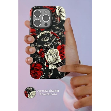 Mey İthalat®  iPhone 14 Pro Flower Series Magsafe Kapak - Pembe