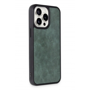 Mey İthalat®  iPhone 14 Pro Kılıf Aras Deri Kapak - Koyu Yeşil