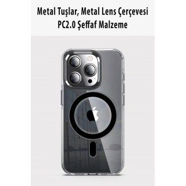 Mey İthalat®  iPhone 14 Pro Kılıf Crystal Magsafe Kapak - Siyah