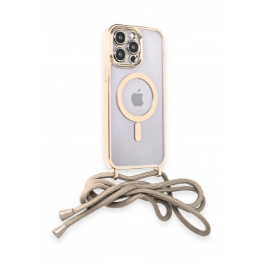 Mey İthalat®  iPhone 14 Pro Kılıf Divo Lazer Askılı Magsafe Kapak - Gold