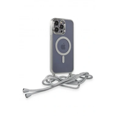 Mey İthalat®  iPhone 14 Pro Kılıf Divo Lazer Askılı Magsafe Kapak - Gümüş