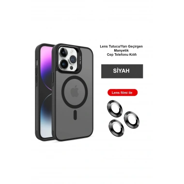 Mey İthalat®  iPhone 14 Pro Kılıf Flet Lens Magsafe Kapak - Siyah