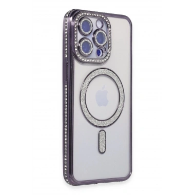 Mey İthalat®  iPhone 14 Pro Kılıf Joke Simli Magneticsafe Kılıf - Derin Mor