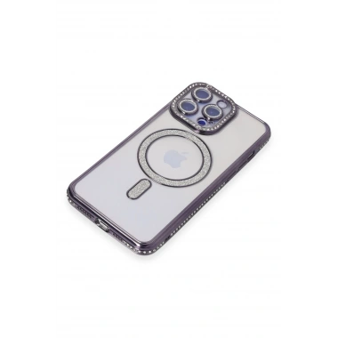 Mey İthalat®  iPhone 14 Pro Kılıf Joke Simli Magneticsafe Kılıf - Derin Mor
