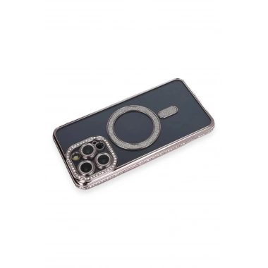 Mey İthalat®  iPhone 14 Pro Kılıf Joke Simli Magneticsafe Kılıf - Gri