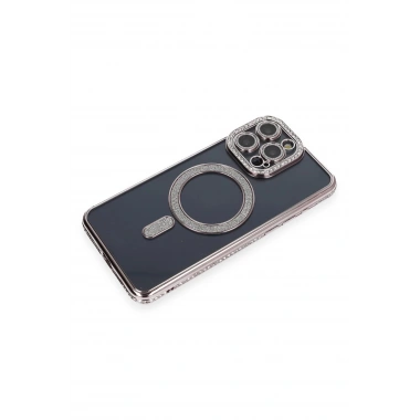 Mey İthalat®  iPhone 14 Pro Kılıf Joke Simli Magneticsafe Kılıf - Gri