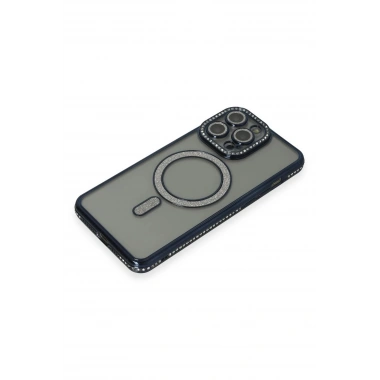 Mey İthalat®  iPhone 14 Pro Kılıf Joke Simli Magneticsafe Kılıf - Lacivert