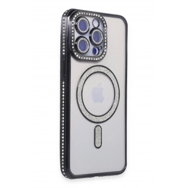 Mey İthalat®  iPhone 14 Pro Kılıf Joke Simli Magneticsafe Kılıf - Siyah
