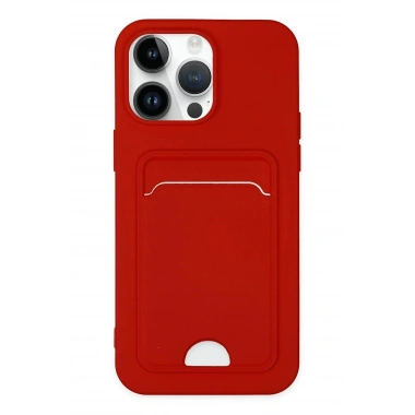Mey İthalat®  iPhone 14 Pro Kılıf Kelvin Kartvizitli Silikon - Kırmızı