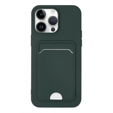 Mey İthalat®  iPhone 14 Pro Kılıf Kelvin Kartvizitli Silikon - Koyu Yeşil