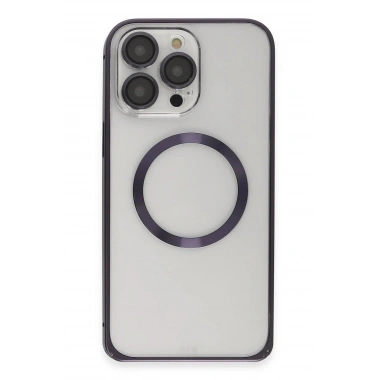 Mey İthalat®  iPhone 14 Pro Kılıf Metal Bumper Magneticsafe Kapak - Derin Mor