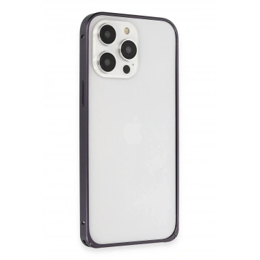 Mey İthalat®  iPhone 14 Pro Kılıf Metal Bumper Magneticsafe Kapak - Derin Mor