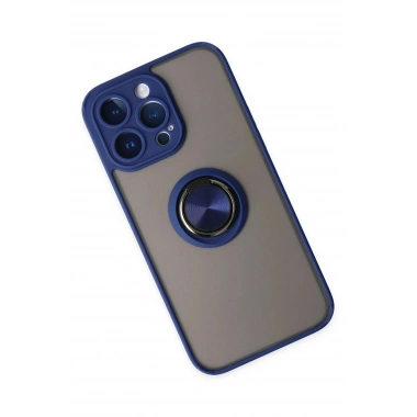 Mey İthalat®  iPhone 14 Pro Kılıf Montreal Yüzüklü Silikon Kapak - Lacivert