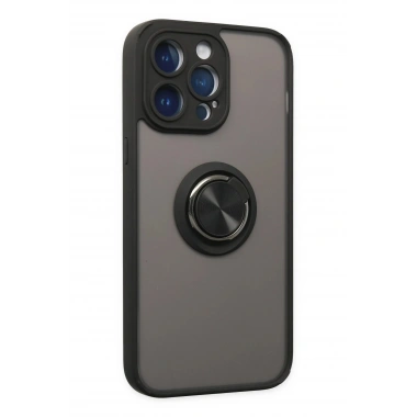 Mey İthalat®  iPhone 14 Pro Kılıf Montreal Yüzüklü Silikon Kapak - Siyah