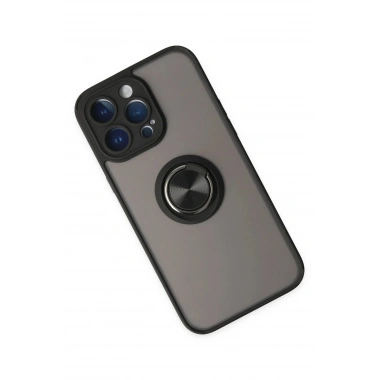 Mey İthalat®  iPhone 14 Pro Kılıf Montreal Yüzüklü Silikon Kapak - Siyah