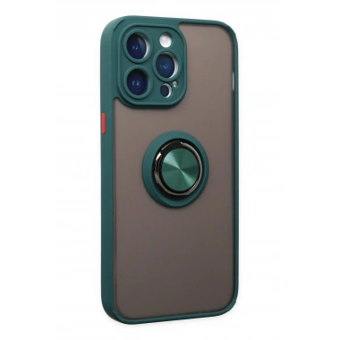 Mey İthalat®  iPhone 14 Pro Kılıf Montreal Yüzüklü Silikon Kapak - Yeşil