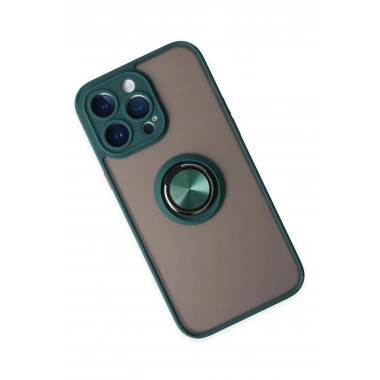 Mey İthalat®  iPhone 14 Pro Kılıf Montreal Yüzüklü Silikon Kapak - Yeşil