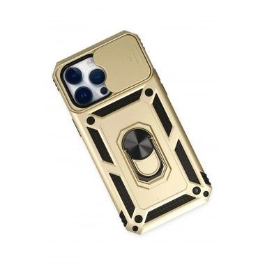 Mey İthalat®  iPhone 14 Pro Kılıf Pars Lens Yüzüklü Silikon - Gold