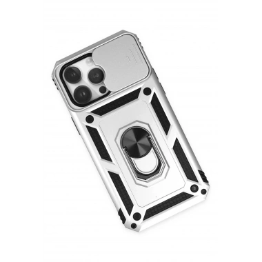 Mey İthalat®  iPhone 14 Pro Kılıf Pars Lens Yüzüklü Silikon - Gümüş