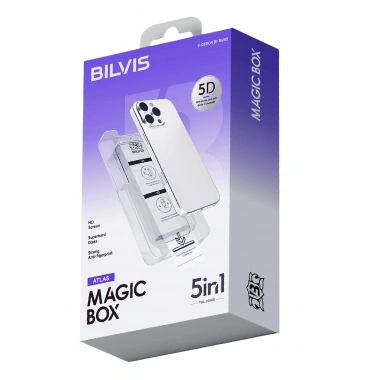 Mey İthalat®   iPhone 14 Pro Max Bilvis 5in1 3D Magic Cam Ekran Koruyucu - Siyah