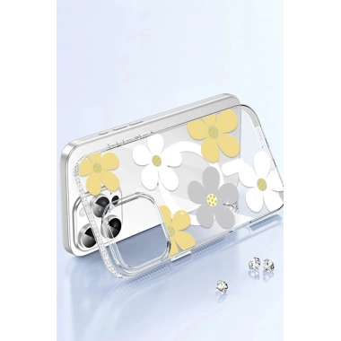 Mey İthalat®   iPhone 14 Pro Max Floral Magsafe Kapak - Sarı