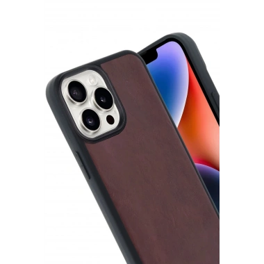 Mey İthalat®  iPhone 14 Pro Max Kılıf Aras Deri Kapak - Bordo