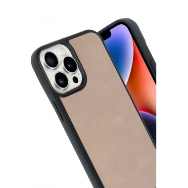 Mey İthalat®  iPhone 14 Pro Max Kılıf Aras Deri Kapak - Pudra