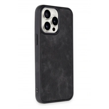 Mey İthalat®  iPhone 14 Pro Max Kılıf Aras Deri Kapak - Siyah