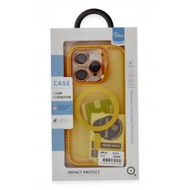 Mey İthalat®  iPhone 14 Pro Max Kılıf Flet Lens Magsafe Kapak - Turuncu