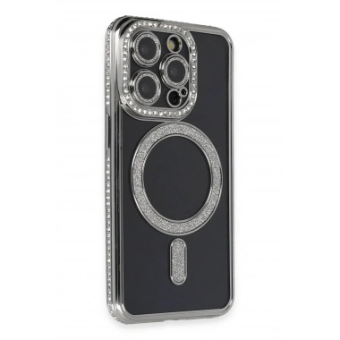 Mey İthalat®  iPhone 14 Pro Max Kılıf Joke Simli Magneticsafe Kılıf - Gri