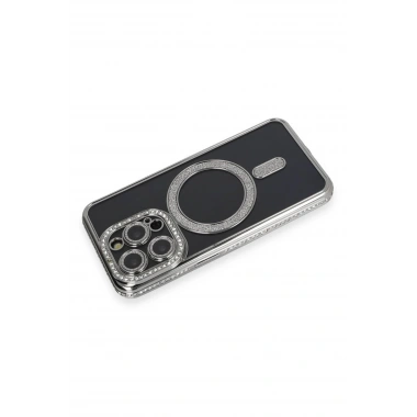 Mey İthalat®  iPhone 14 Pro Max Kılıf Joke Simli Magneticsafe Kılıf - Gri