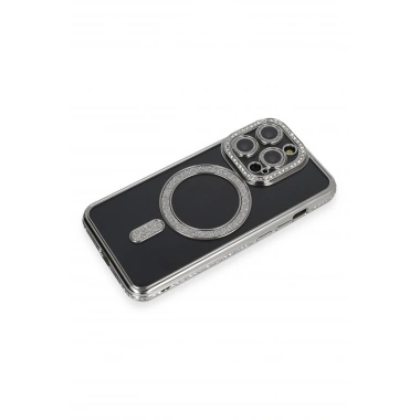 Mey İthalat®  iPhone 14 Pro Max Kılıf Joke Simli Magneticsafe Kılıf - Gri