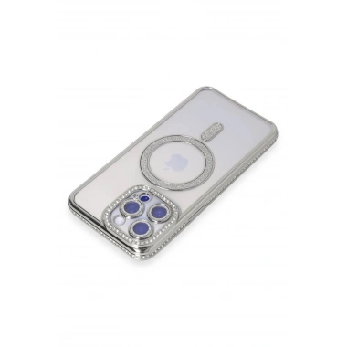 Mey İthalat®  iPhone 14 Pro Max Kılıf Joke Simli Magneticsafe Kılıf - Gümüş
