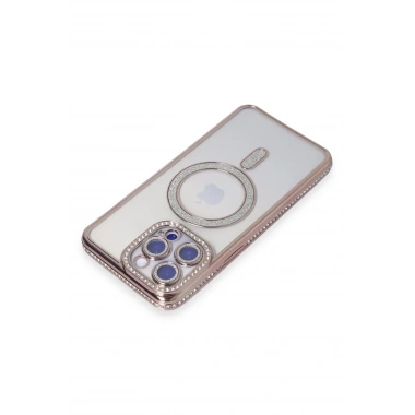 Mey İthalat®  iPhone 14 Pro Max Kılıf Joke Simli Magneticsafe Kılıf - Pembe