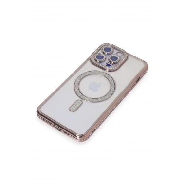 Mey İthalat®  iPhone 14 Pro Max Kılıf Joke Simli Magneticsafe Kılıf - Pembe