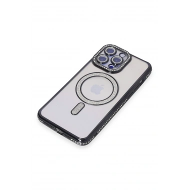 Mey İthalat®  iPhone 14 Pro Max Kılıf Joke Simli Magneticsafe Kılıf - Siyah